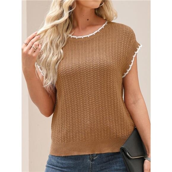 Contrast Trim Boxy Fit Sweater Vest - Picture 11 of 12